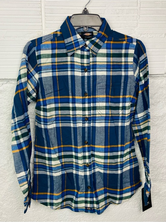 Dickies Tops - Dickies cotton Blue Plaid flannel Long Sleeve Shirt with Yellow & navy Size XS